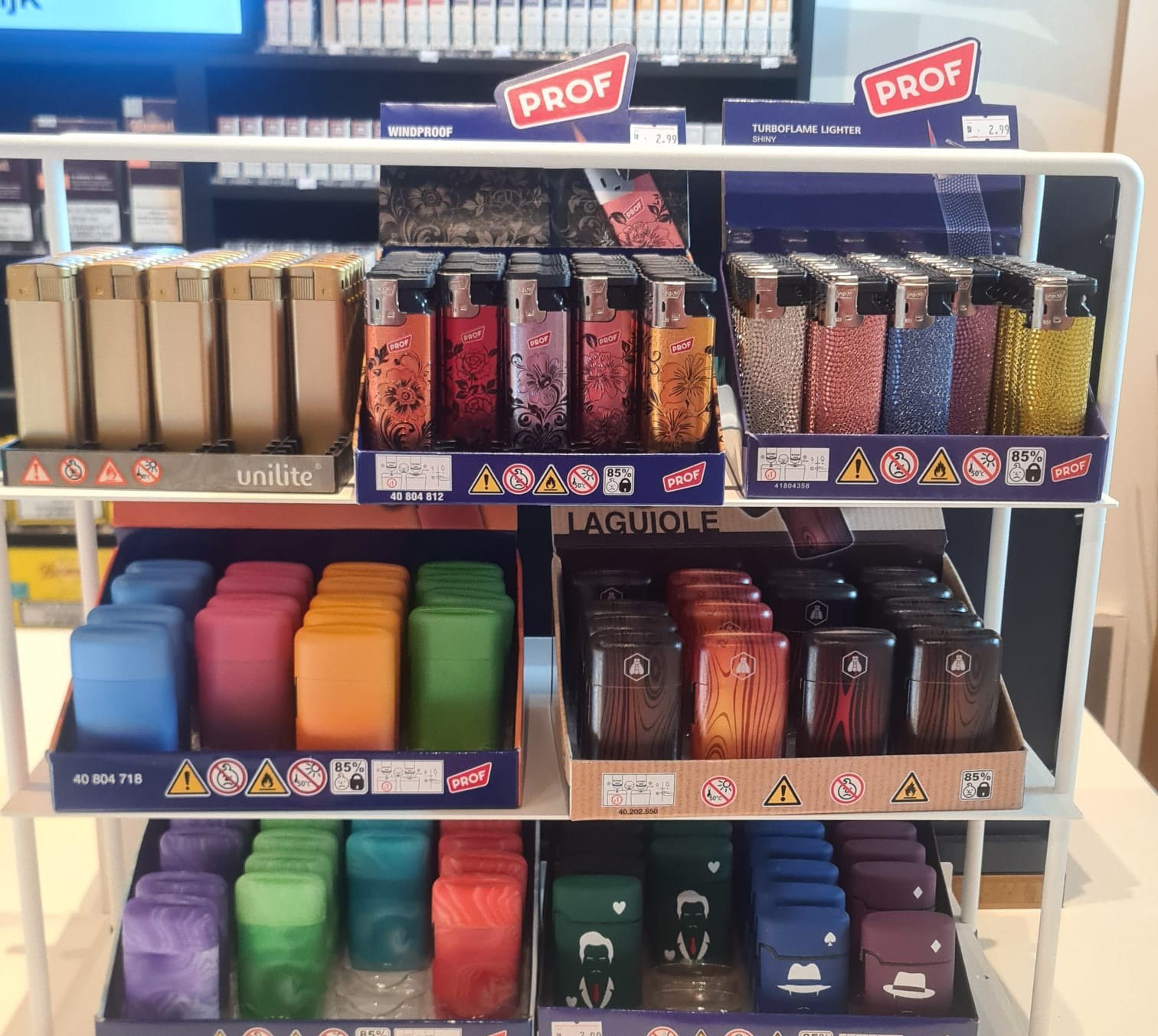 Cabinet with diffrent prodcudt sold in the store