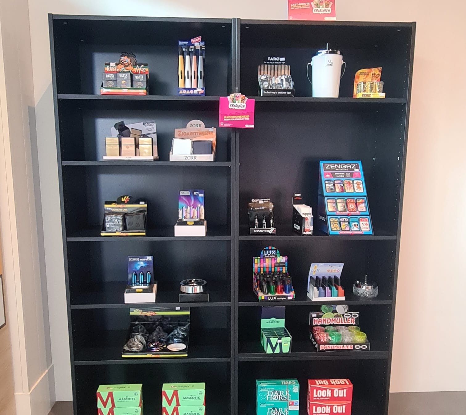 Cabinet with diffrent prodcudt sold in the store