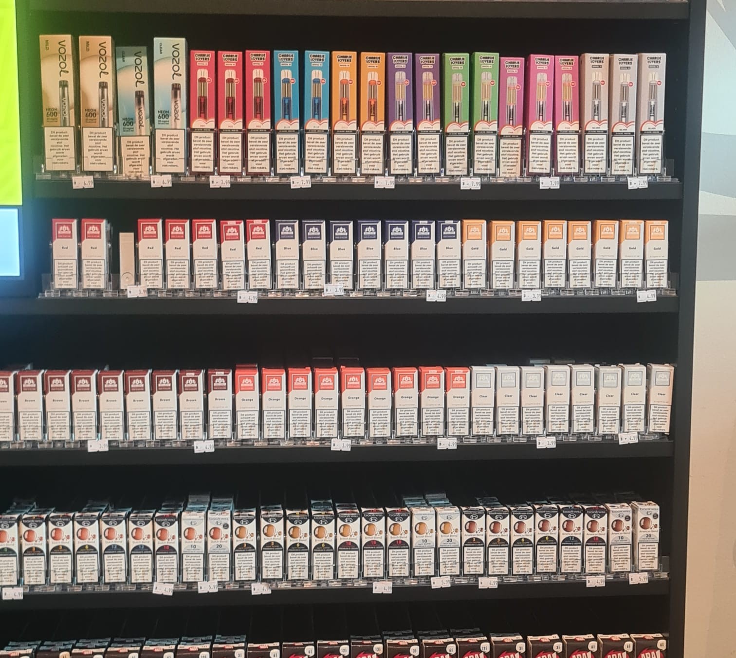 Counter of the store with tobacco products